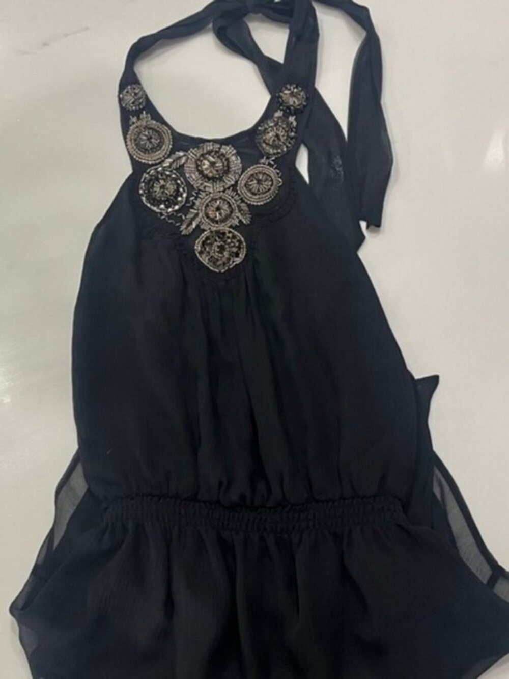 Bebe Black Halter Top with Embellished Details